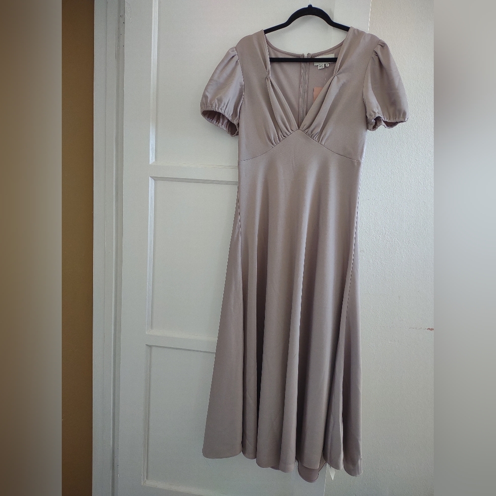 Sachin+Babi Shelley Sachin Puff Sleeve Graduation Prom FormalDress Taupe Size 12 - Picture 5 of 10